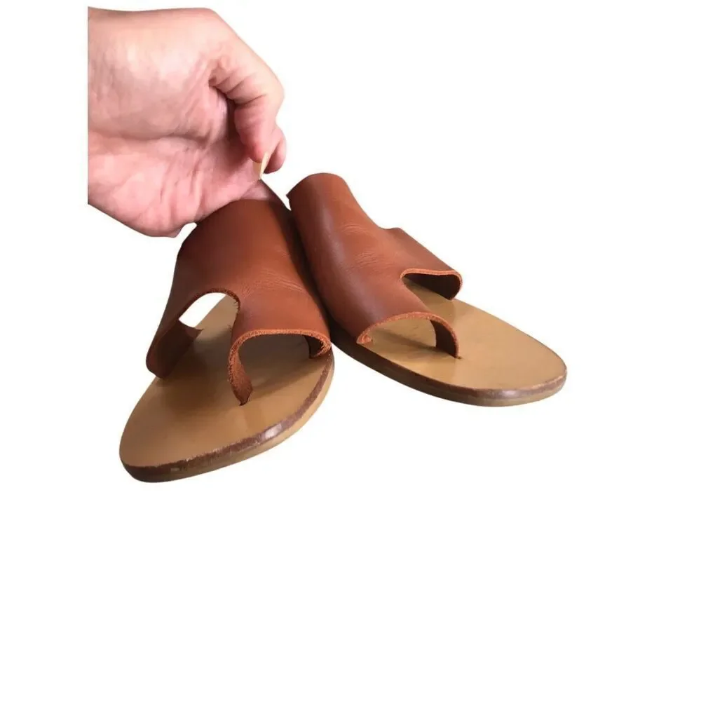 Everlane The Leather Thong Women Sandals Burnt Sienna Flip Flops Size 7